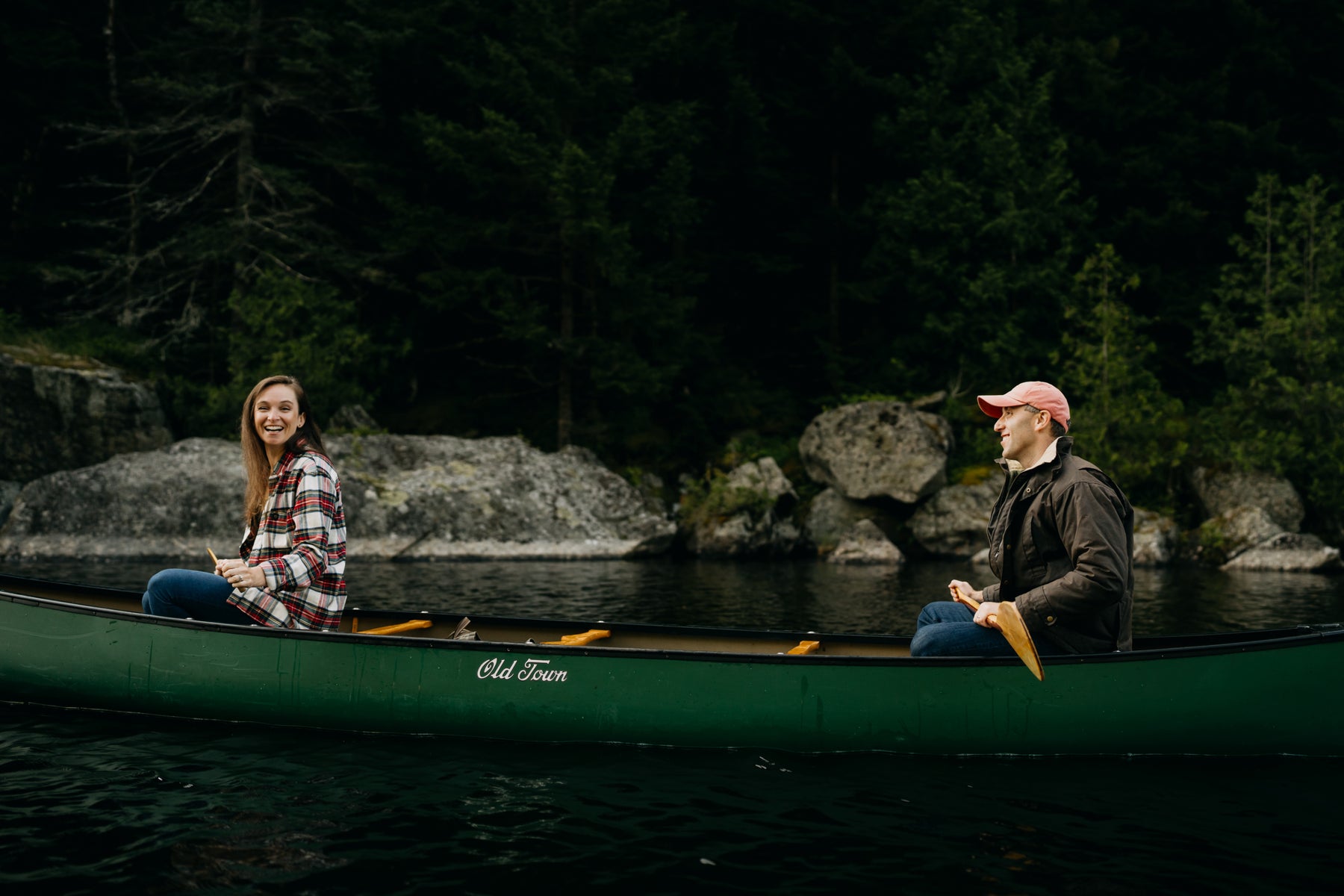 Dan and Kaila, Adirondack Field founders, in a canoe