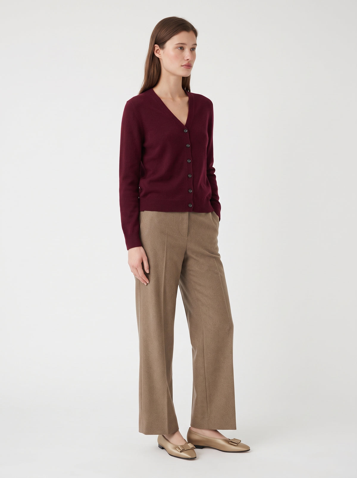 Anne Cashmere Cardigan in Burgundy
