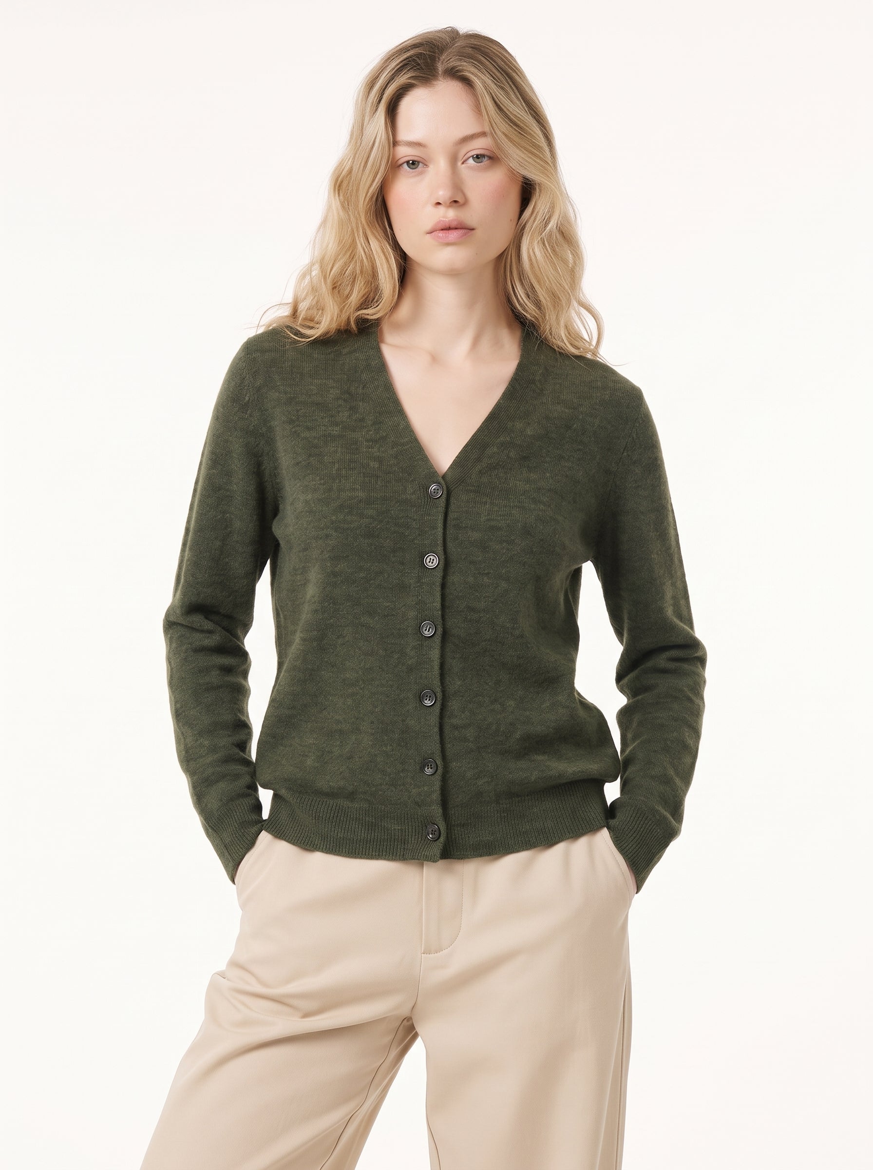 Anne Cashmere Cardigan in Loden