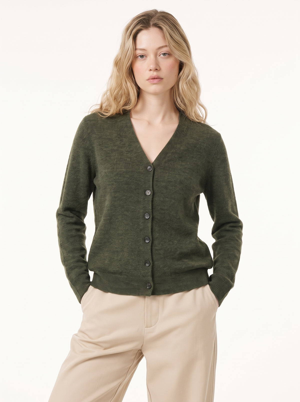Anne Cashmere Cardigan in Loden